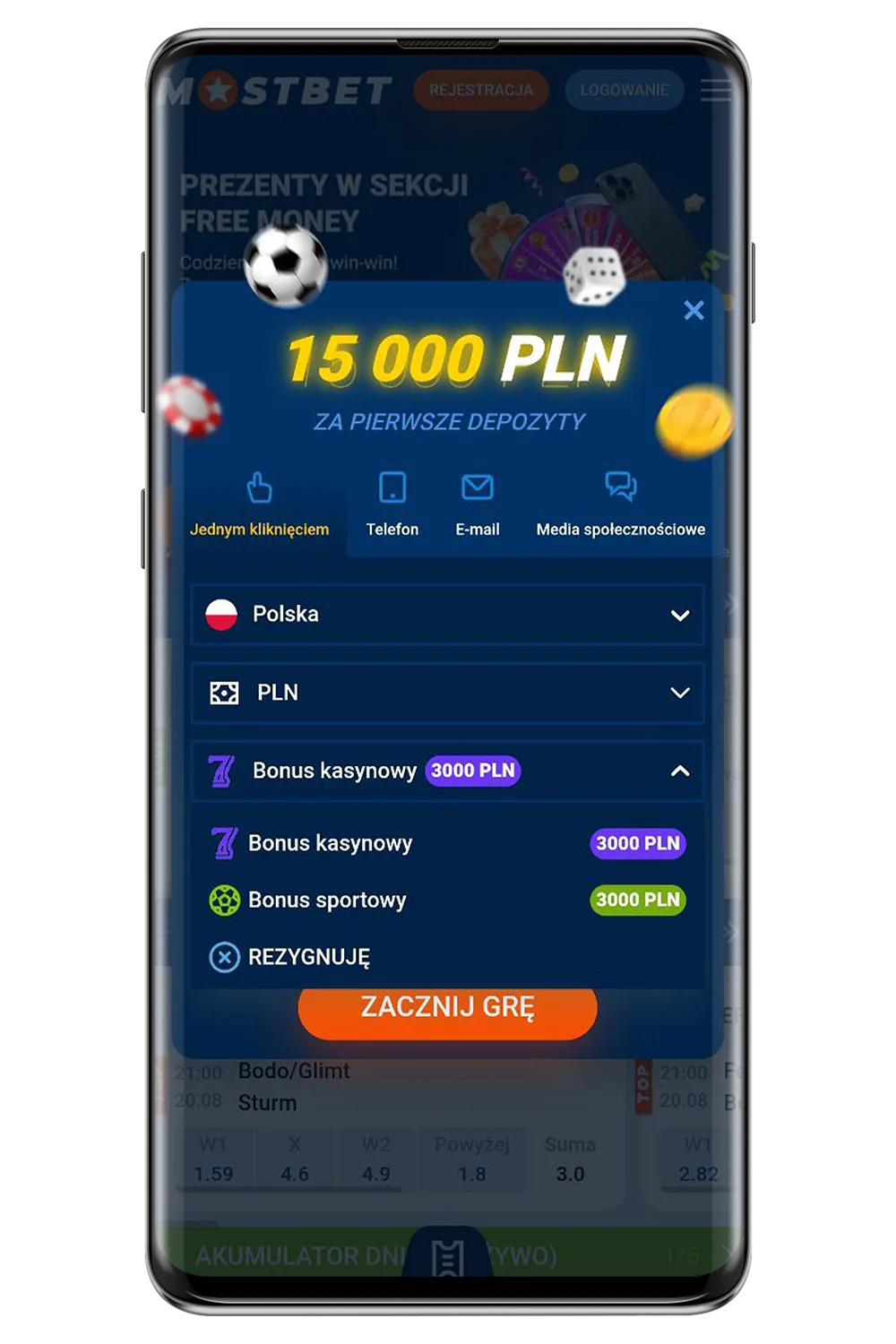 Zrzuty ekranu oficjalnych stron Mostbet PL
